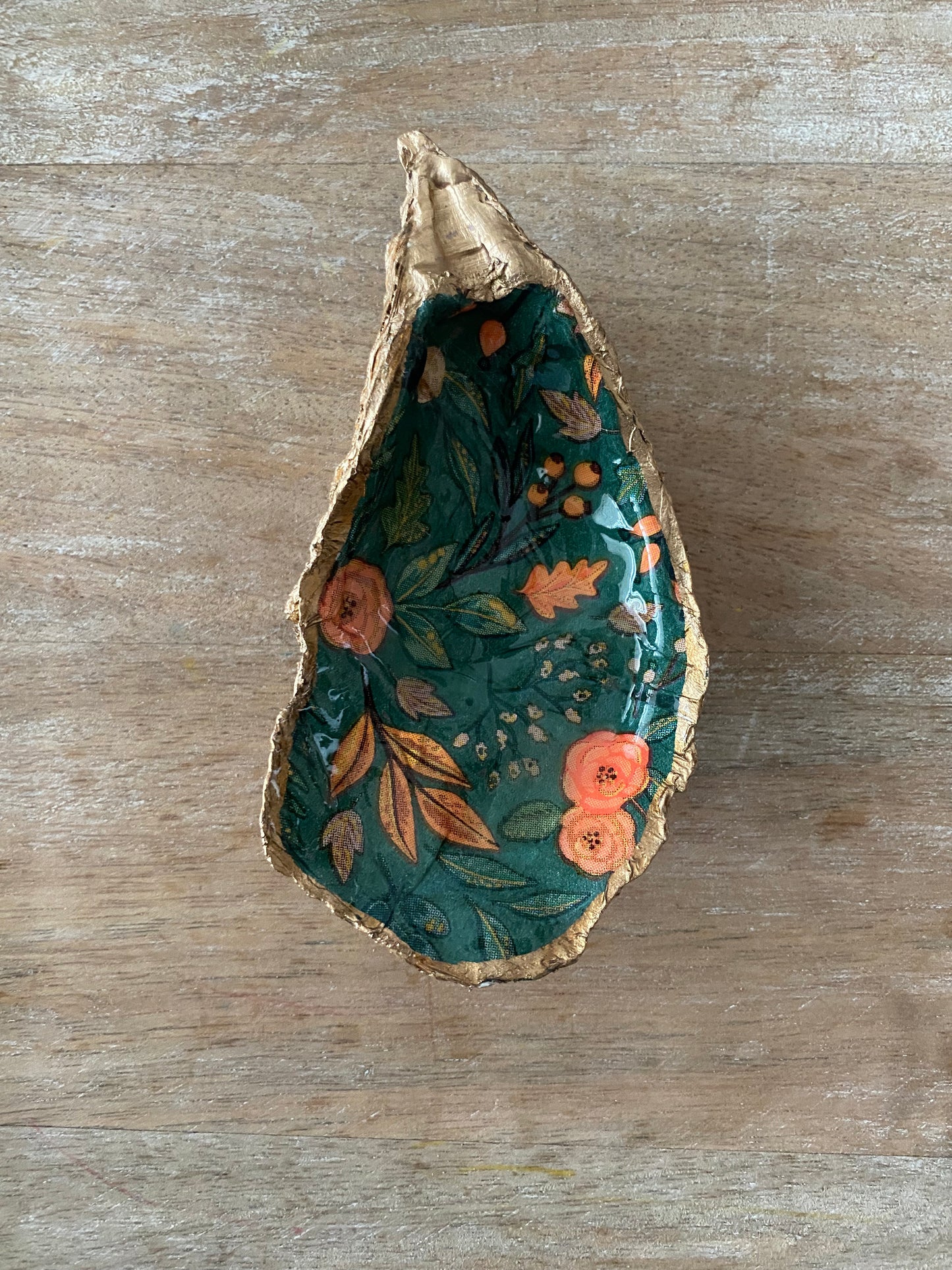Green Floral Oyster Shell Dish