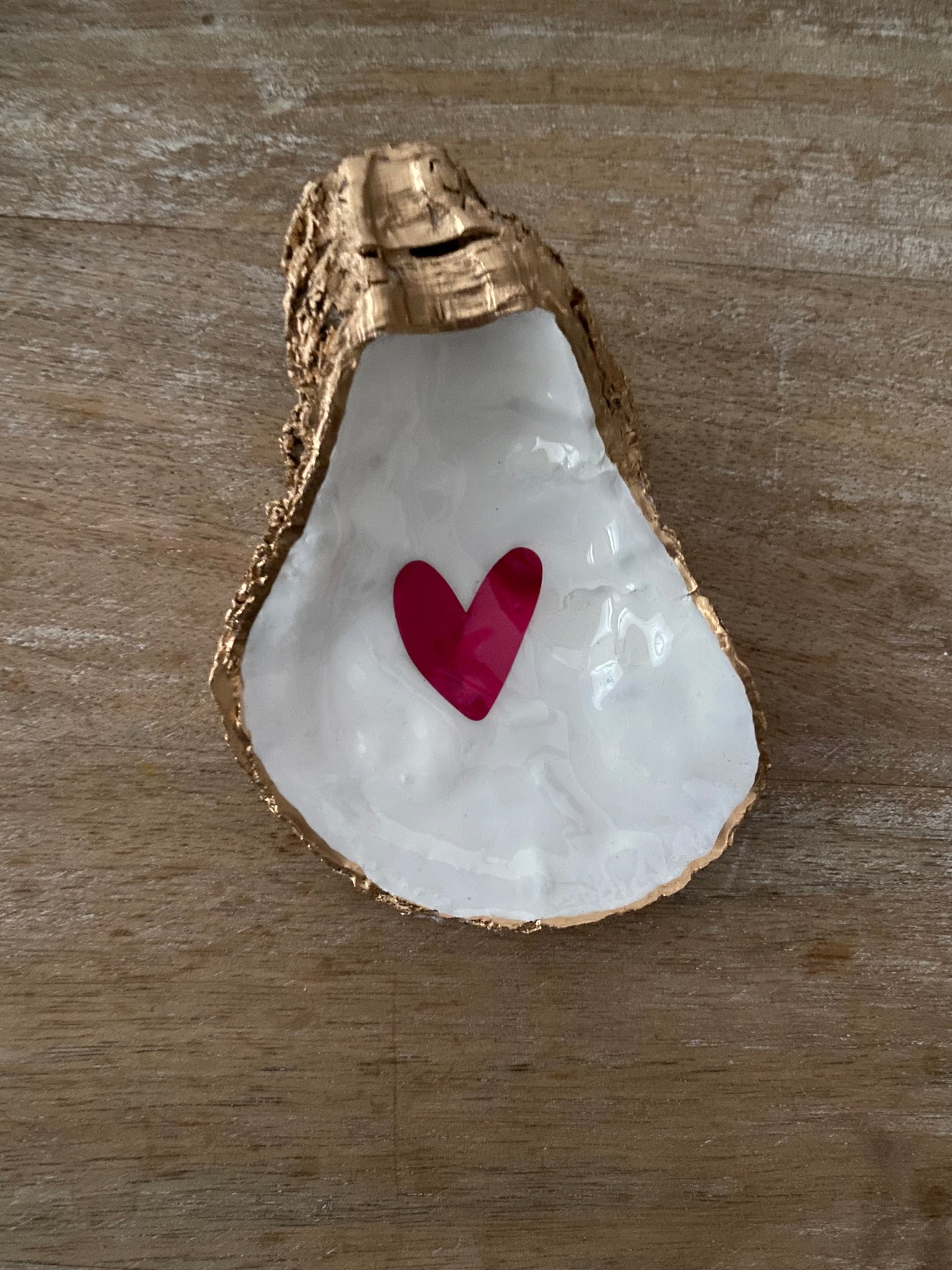 Pink Heart Oyster Ring Dish