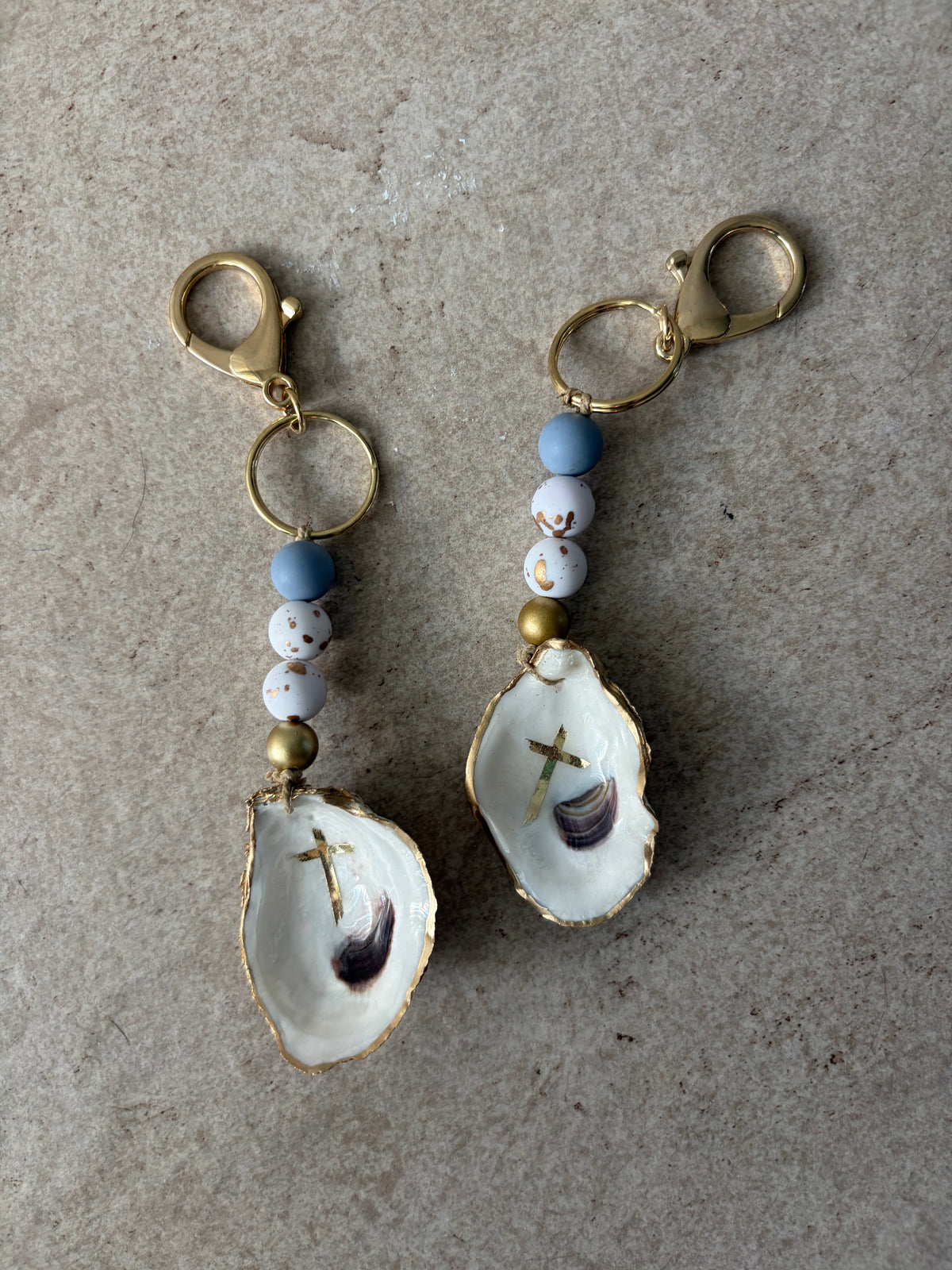 Oyster Shell Cross Keychain | Coastal Christian Gift