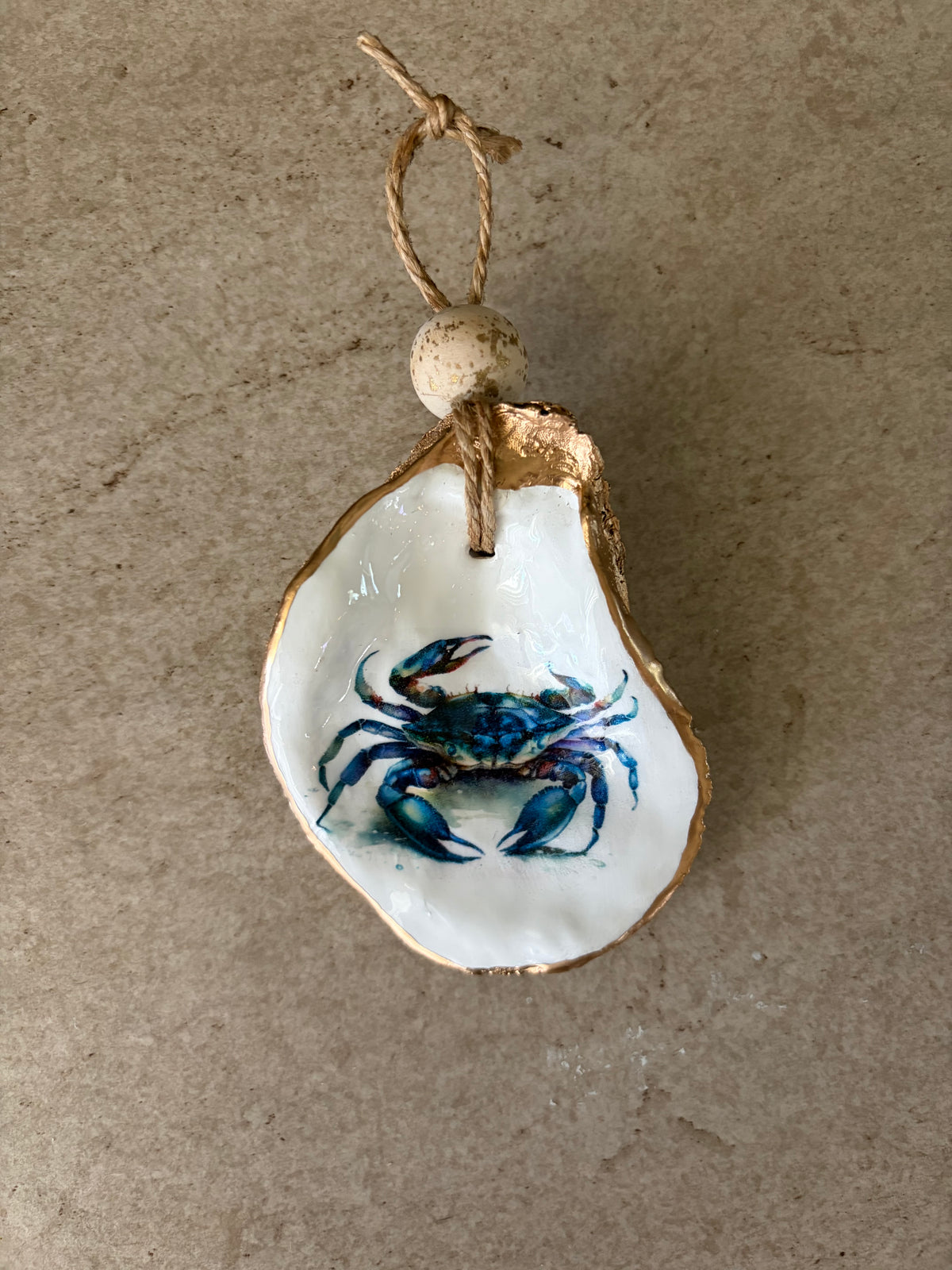 Blue Crab Oyster Shell Ornament | Coastal Christmas Decor