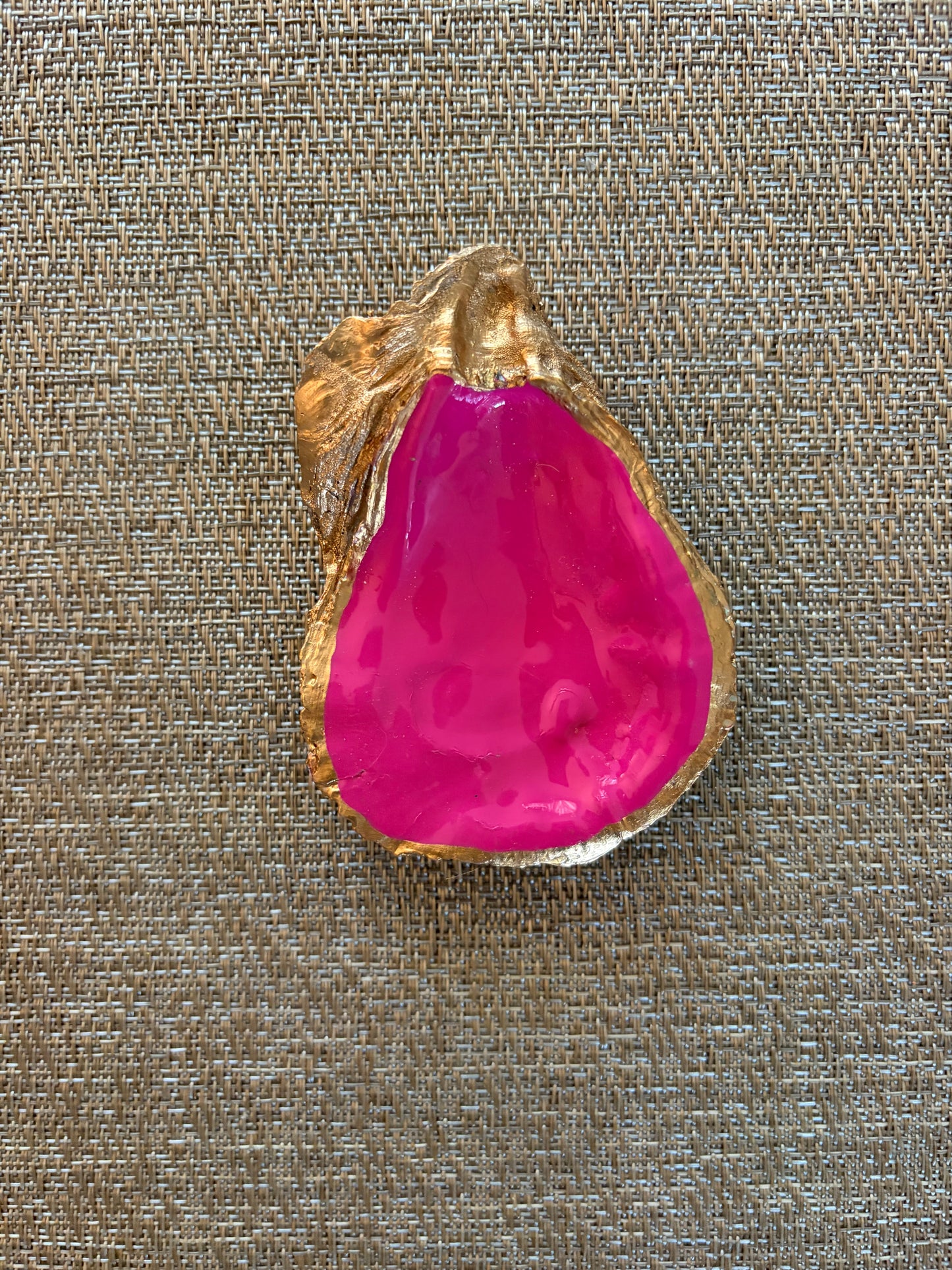 oyster shell trinket/ring dish hand painted hot pink
