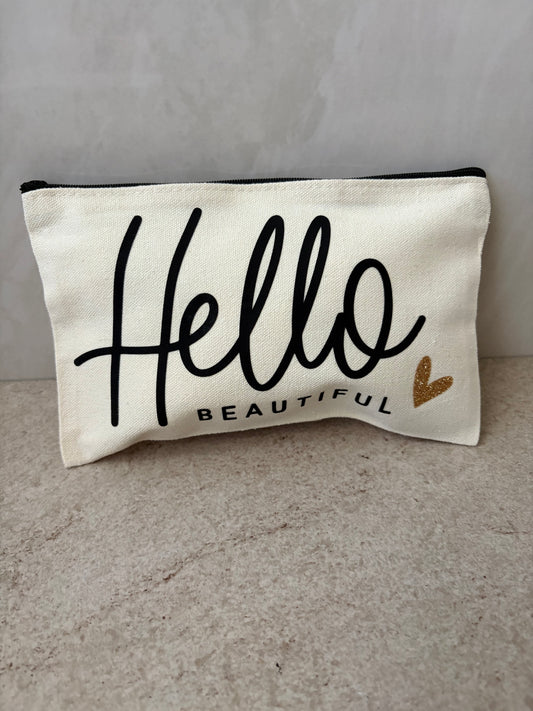 Hello Beautiful Canvas Pouch | Inspirational Cosmetic & Makeup Bag