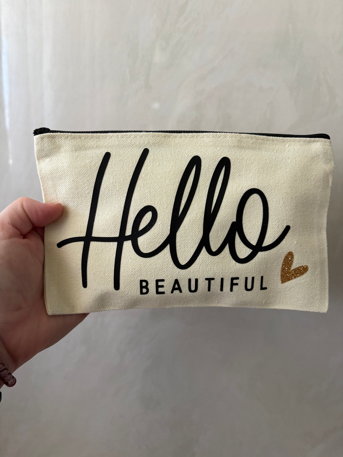 Hello Beautiful Canvas Pouch | Inspirational Cosmetic & Makeup Bag