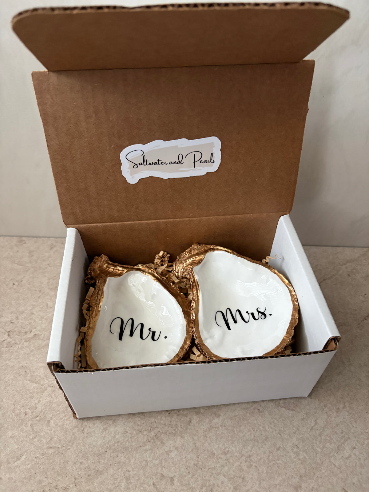 Mr. & Mrs. Oyster Shell Ring Dish Set | Wedding Gift