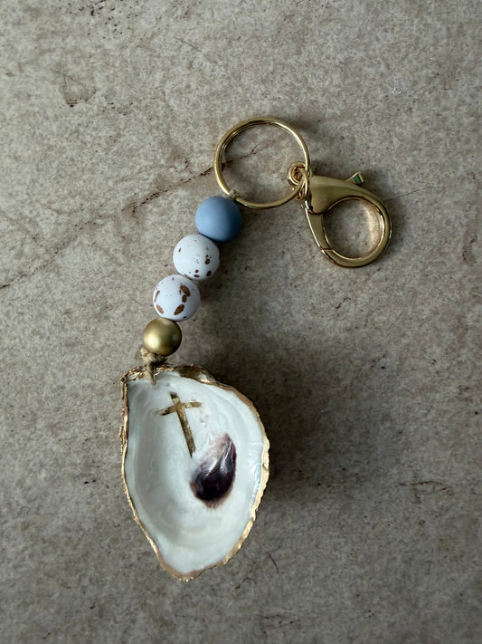 Oyster Shell Cross Keychain | Coastal Christian Gift