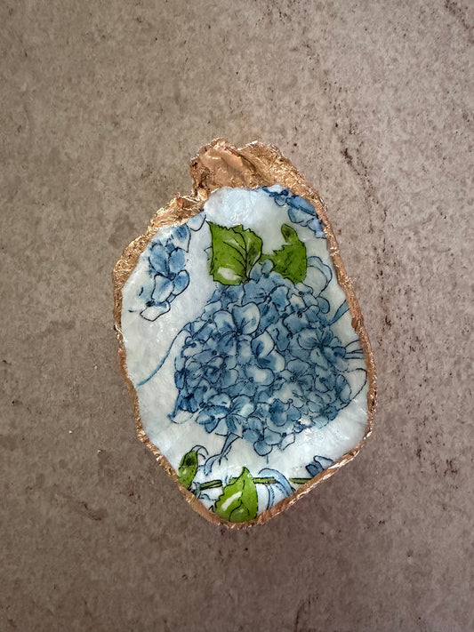 Blue Hydrangea Oyster Shell Ring Dish | Southern Coastal Gift