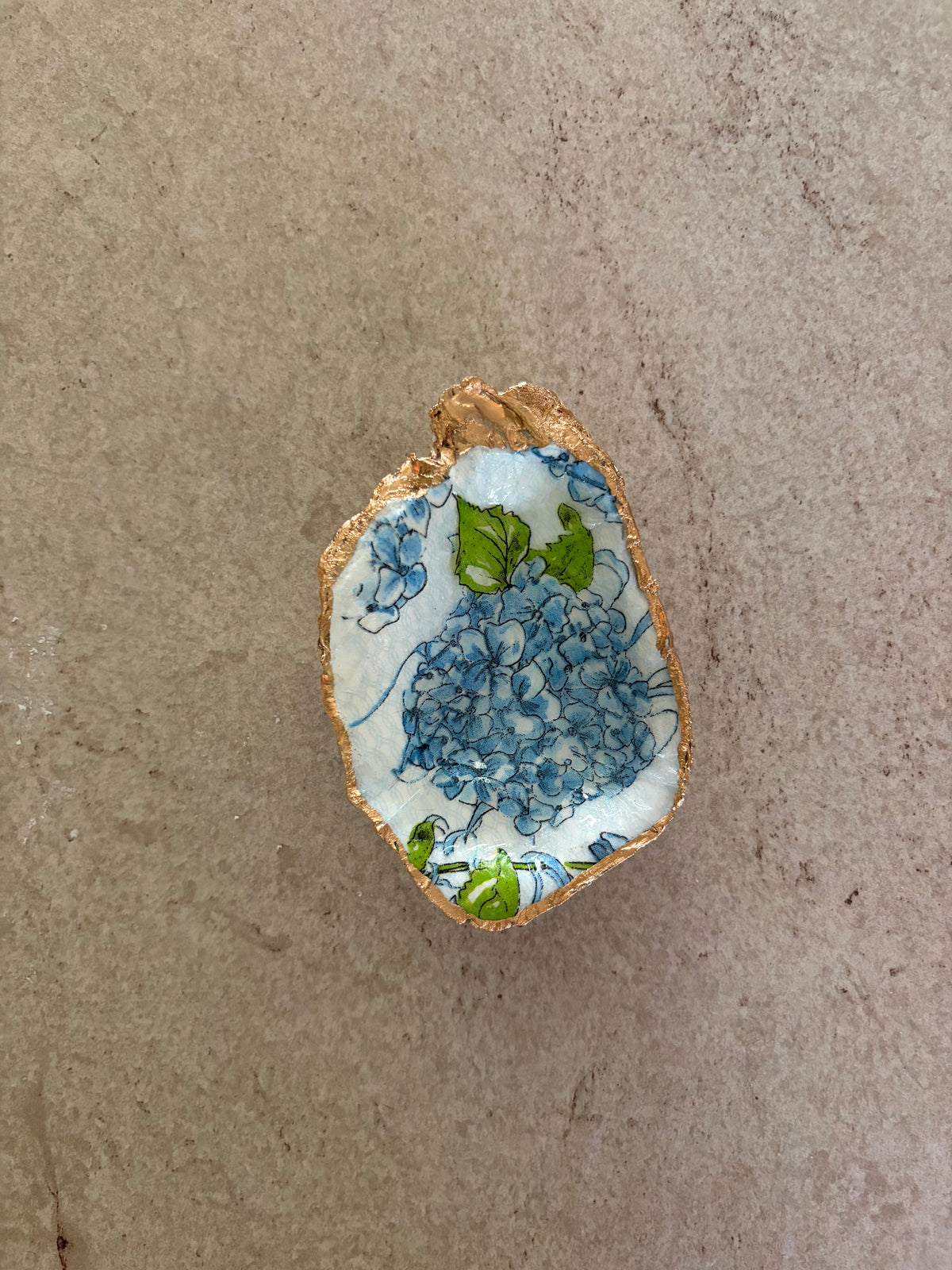 Blue Hydrangea Oyster Shell Ring Dish | Southern Coastal Gift
