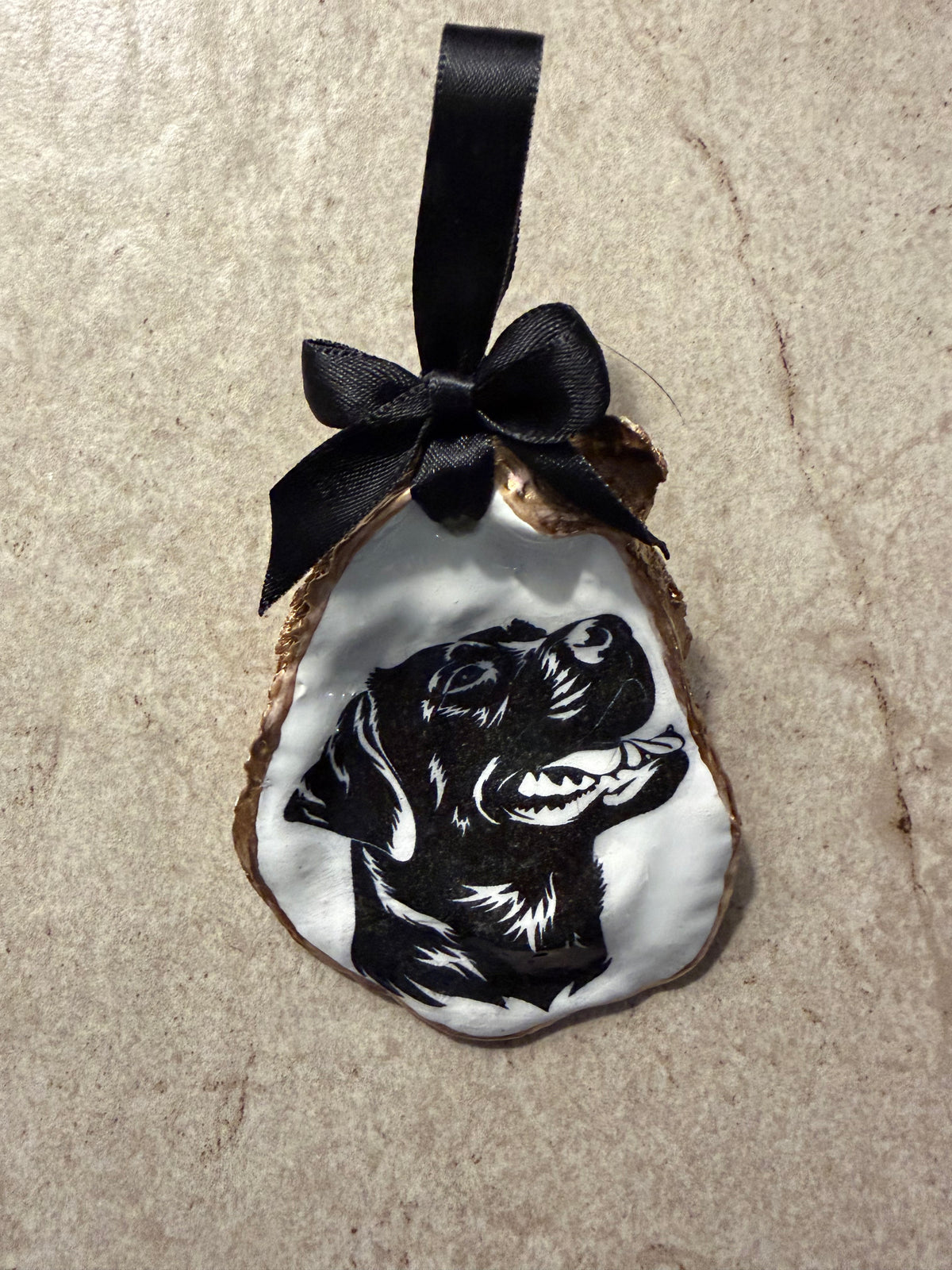 Black Lab Oyster Shell Ornament | Labrador Christmas Gift