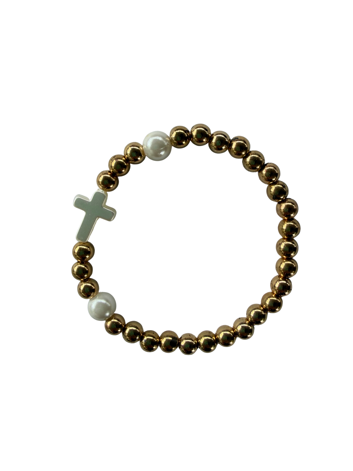Pearl Cross with Gold Beads Stacking Bracelet