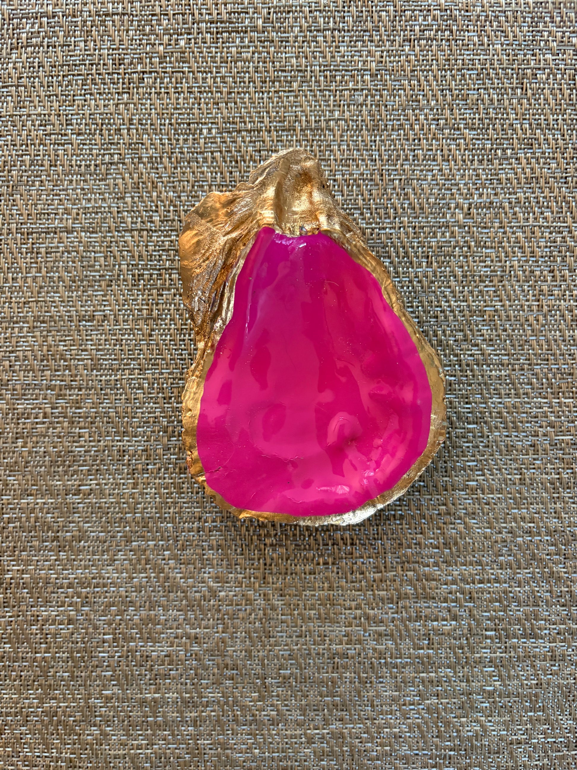 oyster shell trinket/ring dish hand painted hot pink