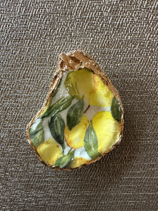 oyster shell ring/trinket dish with image of lemons