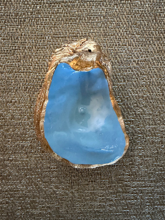 oyster shell ring/trinket dish hand painted soft blue
