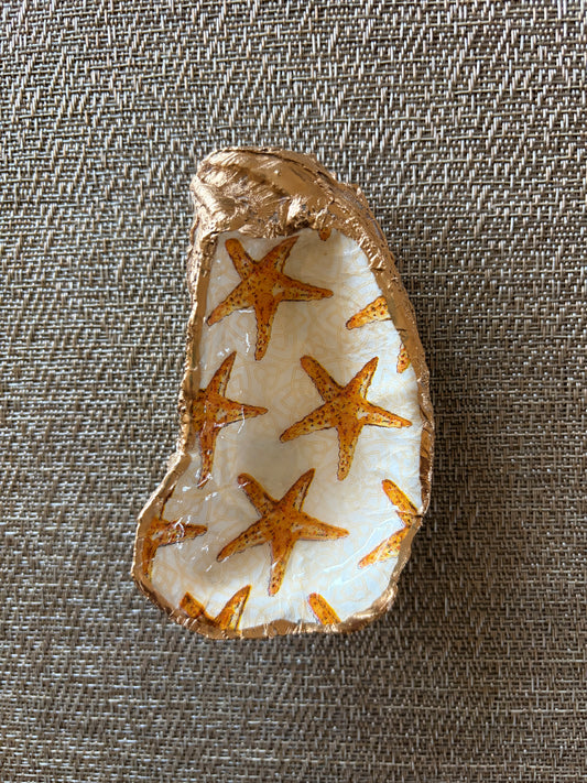 oyster shell ring/trinket dish with starfish 